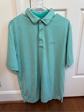 Greg Norman Collection Teal and White Stripe Polo